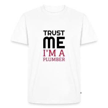 Plombier / Plomberie / Travail / Métier / Job - T-shirt Premium bio Homme - blanc - Devant - Nico (187cm)