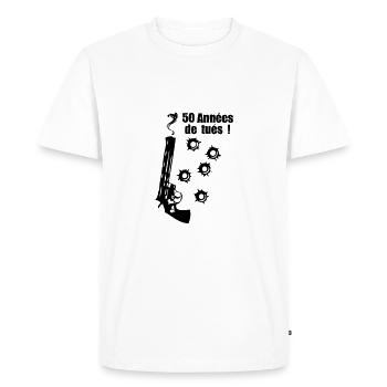 50 ans pistolet fumer impact balle anniversaire - T-shirt Premium bio Homme - blanc - Devant - Nico (187cm)