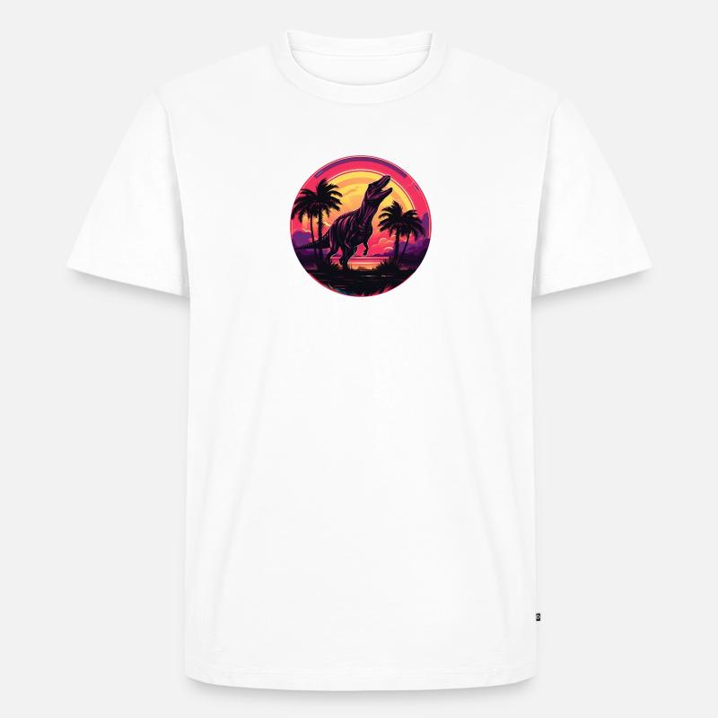 Synthwave T-Rex - Männer Premium Bio T-Shirt - Weiß