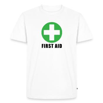 FIRST AID - Men's Premium Organic T-Shirt - white - Front - Nico (187cm)