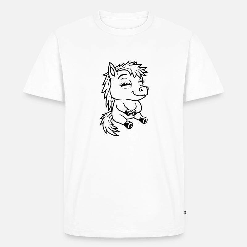 Comic kleines sitzendes Pony - Männer Premium Bio T-Shirt - Weiß