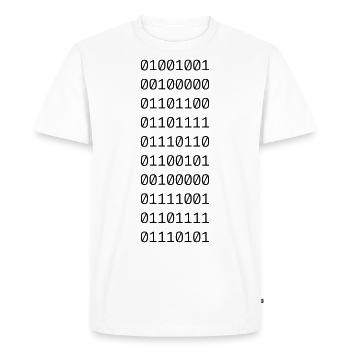 "Je t'aime" en code binaire. - T-shirt Premium bio Homme - blanc - Devant - Nico (187cm)