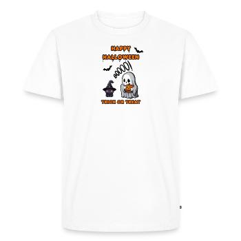 Joyeux Halloween Chat fantôme Boooo - T-shirt Premium bio Homme - blanc - Devant - Nico (187cm)