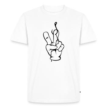 Peace Sign - Angler's Hand - Nokidding-Fishing - Men's Premium Organic T-Shirt - white - Front - Nico (187cm)