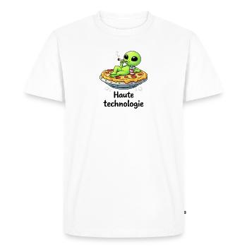 Haute technologie – Alien relax et humour décalé - T-shirt Premium bio Homme - blanc - Devant - Nico (187cm)