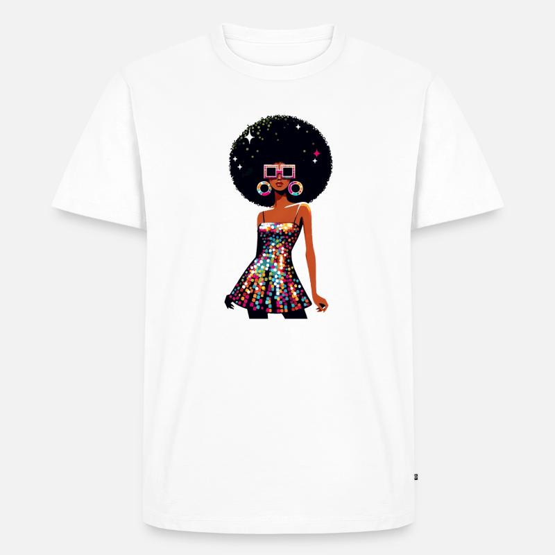 Disco Afro Glam Sequins Design - Männer Premium Bio T-Shirt - Weiß