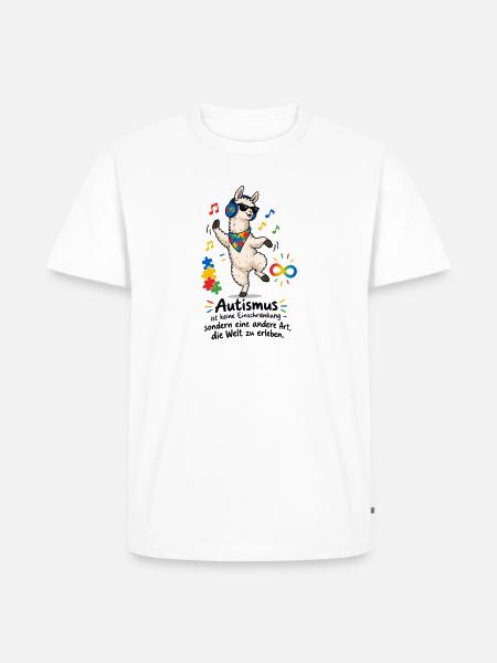 Lama mit Puzzle-Power Autismus - Männer Premium Bio T-Shirt - Weiß