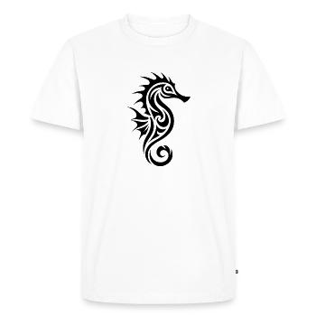 Petit hippocampe Tribal Tribal Tattoo petit - T-shirt Premium bio Homme - blanc - Devant - Nico (187cm)