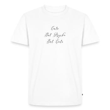 T-Shirt "cute but psycho but cute" - Men's Premium Organic T-Shirt - white - Front - Nico (187cm)