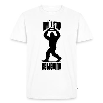 Don ́t stop Believing - funny Bigfoot design - Men's Premium Organic T-Shirt - white - Front - Nico (187cm)