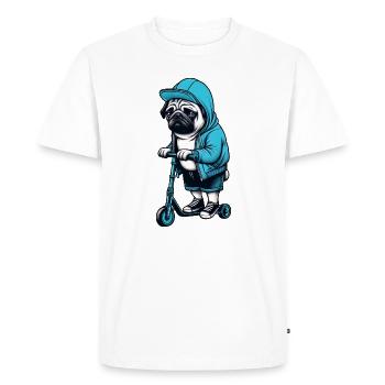 Carlin drôle sur Scooter Comic Cartoon Cool Dog - T-shirt Premium bio Homme - blanc - Devant - Nico (187cm)