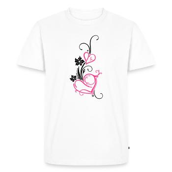 Zwei große Herzen mit Blumen, filigran - T-shirt Premium bio Homme - blanc - Devant - Nico (187cm)