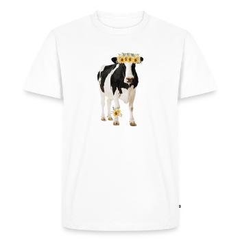 Vache Holstein avec des fleurs - T-shirt Premium bio Homme - blanc - Devant - Nico (187cm)
