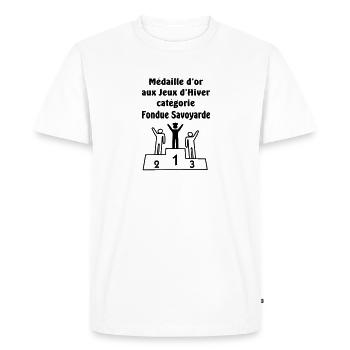 medaille d' or fondue savoyarde (au fromage) - T-shirt Premium bio Homme - blanc - Devant - Nico (187cm)