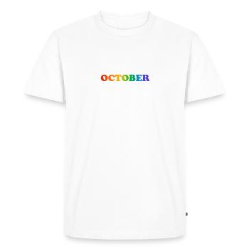 October rainbow text - Men's Premium Organic T-Shirt - white - Front - Nico (187cm)