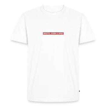 Bristol Born & Bred, Red - Men's Premium Organic T-Shirt - white - Front - Nico (187cm)