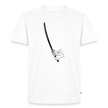Samurai Busihdo katana with two hands - Men's Premium Organic T-Shirt - white - Front - Nico (187cm)
