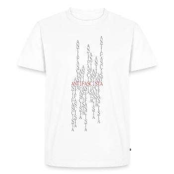 Antifascista Typo Collage red/grey - Men's Premium Organic T-Shirt - white - Front - Nico (187cm)