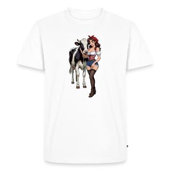 Fermière pin-up avec vache - T-shirt Premium bio Homme - blanc - Devant - Nico (187cm)