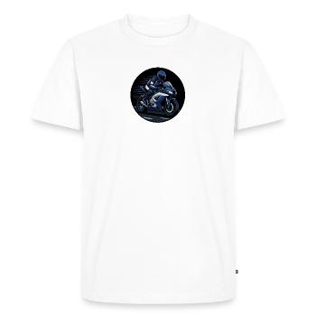 Voiture de course bleue sur moto sport - T-shirt Premium bio Homme - blanc - Devant - Nico (187cm)