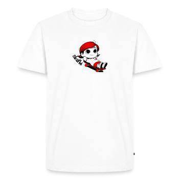 Kathi se détend sur une planche à roulettes. - T-shirt Premium bio Homme - blanc - Devant - Nico (187cm)
