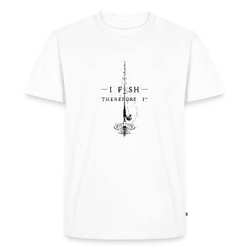 Elegant Minimalist Fishing Rod & Philosophy Tee - Men's Premium Organic T-Shirt - white - Front - Nico (187cm)