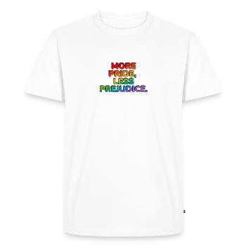 Plus de fierté, moins de préjugés - Mois de la fierté LGBT - T-shirt Premium bio Homme - blanc - Devant - Nico (187cm)