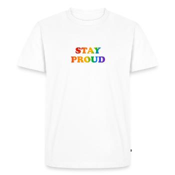 STAY PROUD Rainbow LGBT Pride - Men's Premium Organic T-Shirt - white - Front - Nico (187cm)