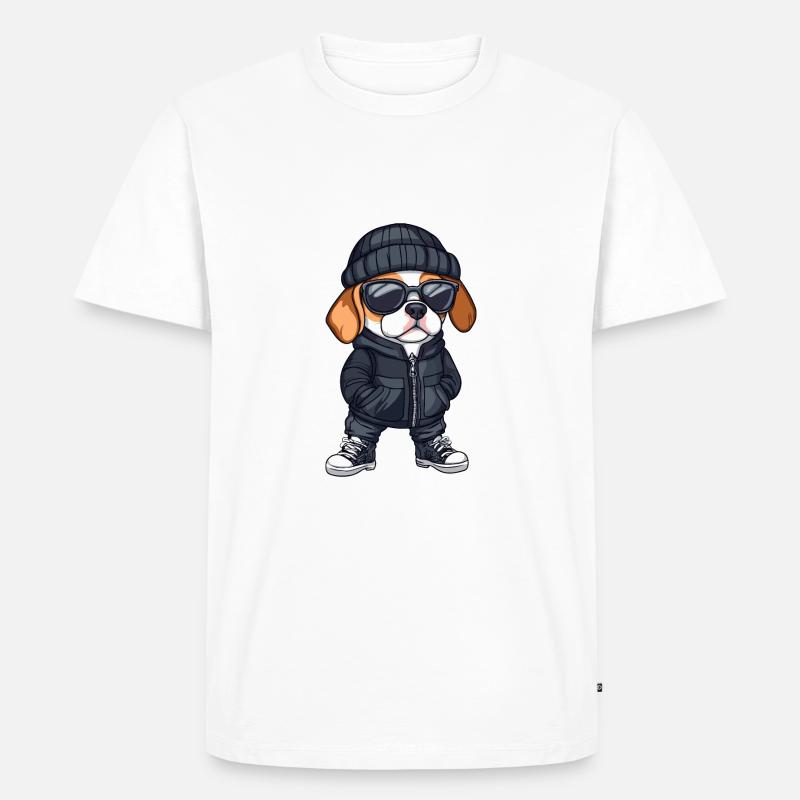 Beagle Hund Winter Comic - Männer Premium Bio T-Shirt - Weiß