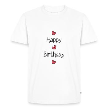 HAPPY BIRTHDAY. JOYEUX ANNIVERSAIRE. ANNIVERSAIRE. - T-shirt Premium bio Homme - blanc - Devant - Nico (187cm)