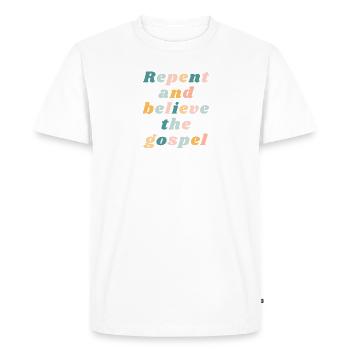 Repent And Believe The Gospel Colorful Christian - Men's Premium Organic T-Shirt - white - Front - Nico (187cm)