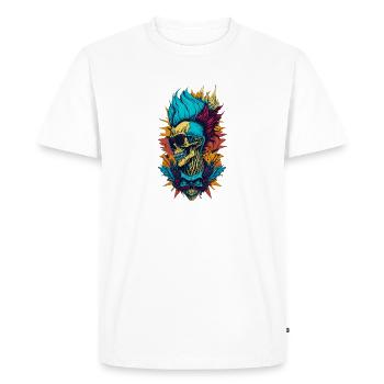 Crâne avec crâne iroquois aux cheveux colorés - T-shirt Premium bio Homme - blanc - Devant - Nico (187cm)