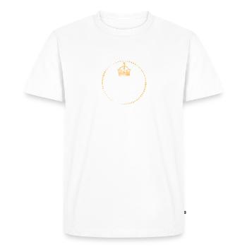 Crown - King - Queen - PROPRE TEXTE D'ENTRÉE - T-shirt Premium bio Homme - blanc - Devant - Nico (187cm)