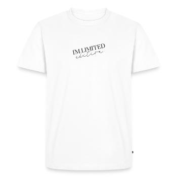 Chemise Typographie Minimaliste Édition Illimitée - T-shirt Premium bio Homme - blanc - Devant - Nico (187cm)