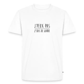Je peux pas j'suis de garde - T-shirt Premium bio Homme - blanc - Devant - Nico (187cm)