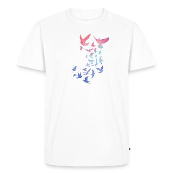 pigeons, sourds, oiseaux, troupeaux d’oiseaux, colorés, graffitis - T-shirt Premium bio Homme - blanc - Devant - Nico (187cm)