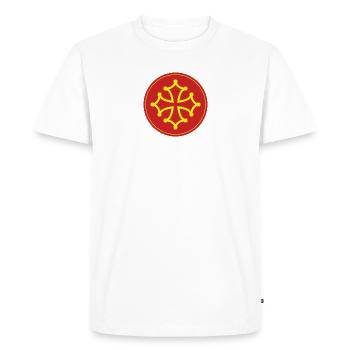 Croix Occitane, Rouge et Jaune. - T-shirt Premium bio Homme - blanc - Devant - Nico (187cm)