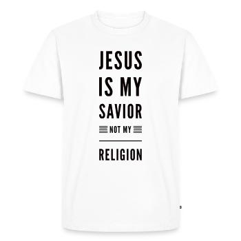 Jésus est mon Sauveur et non ma religion - T-shirt Premium bio Homme - blanc - Devant - Nico (187cm)