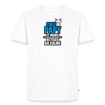 chez papy et mamie je peux faire toutes mes bêtise - T-shirt Premium bio Homme - blanc - Devant - Nico (187cm)
