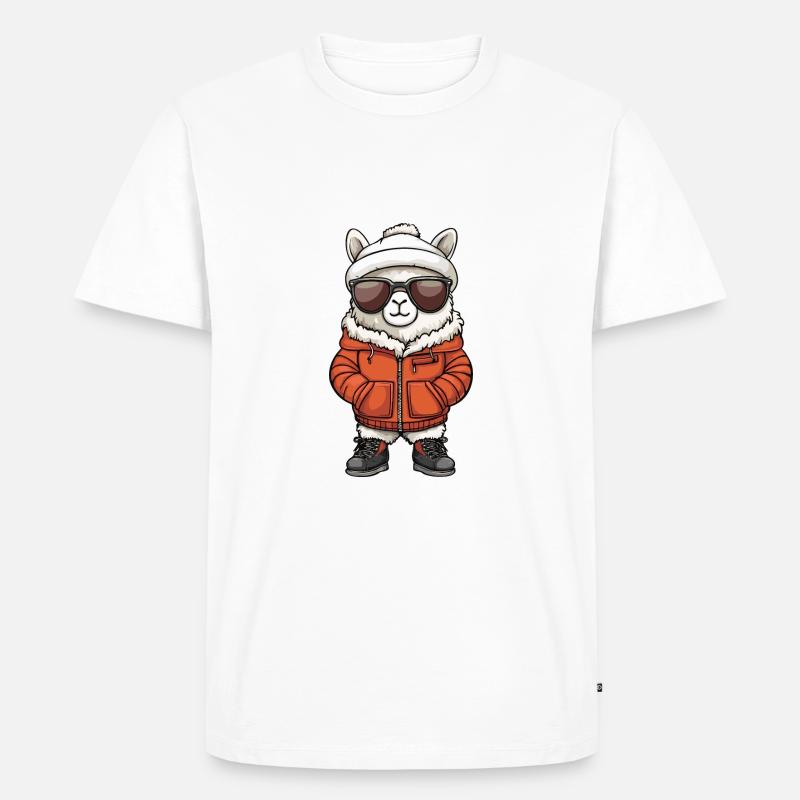 Alpaka Llama Winter Comic - Männer Premium Bio T-Shirt - Weiß
