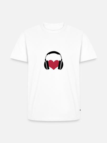 Liebe Musik Herz Kopfhörer - Männer Premium Bio T-Shirt - Weiß