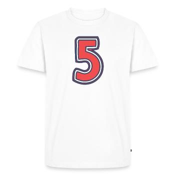 5. 5 YEARS. 5th ANNIVERSARY. 5 YEAR ANNIVERSARY - Men's Premium Organic T-Shirt - white - Front - Nico (187cm)