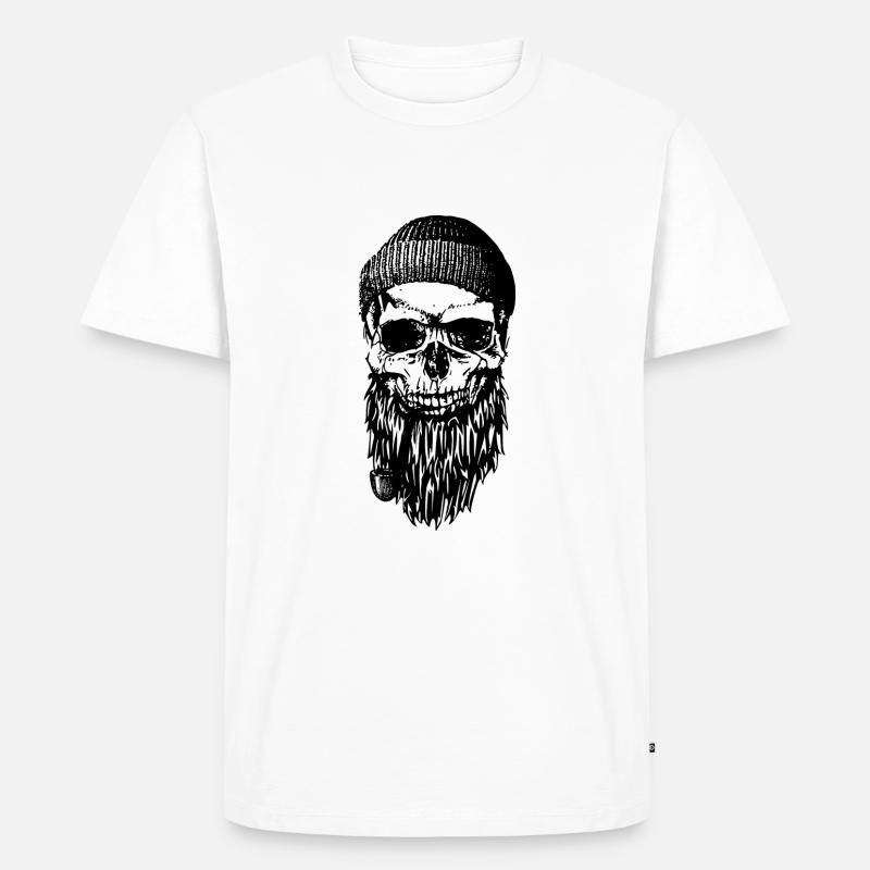 Hipster Totenkopf Matrose Bart Pfeife - Männer Premium Bio T-Shirt - Weiß