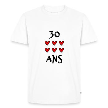 30 ANS. 30e ANNIVERSAIRE. ANNIVERSAIRE 30 ANS. 30 - T-shirt Premium bio Homme - blanc - Devant - Nico (187cm)
