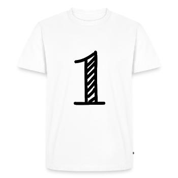 1. 1 AN. 1er ANNIVERSAIRE. ANNIVERSAIRE 1 AN. - T-shirt Premium bio Homme - blanc - Devant - Nico (187cm)