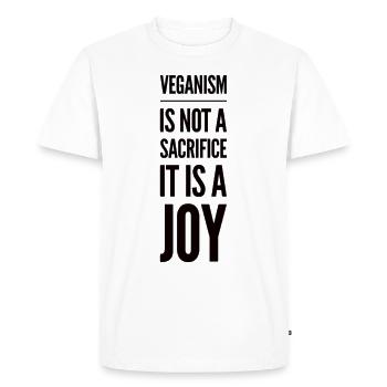 Le véganisme n’est pas un sacrifice, c’est une joie - T-shirt Premium bio Homme - blanc - Devant - Nico (187cm)
