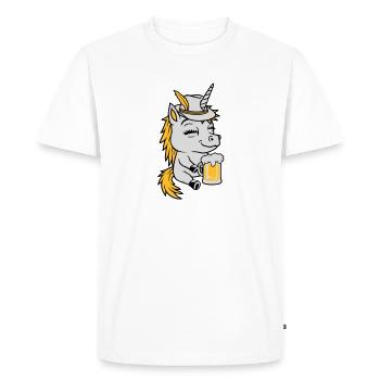 Beer-drinking seated unicorn - Men's Premium Organic T-Shirt - white - Front - Nico (187cm)