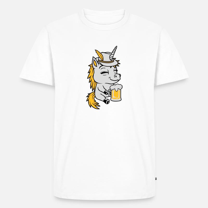 Bier trinkendes sitzendes Einhorn - Männer Premium Bio T-Shirt - Weiß