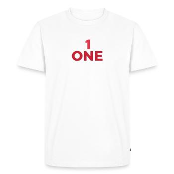 DESIGNATED NUMBER ONE IN RED - Men's Premium Organic T-Shirt - white - Front - Nico (187cm)