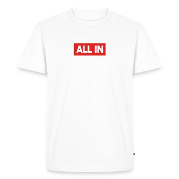 TOUT COMPRIS ® | ÉDITION ROUGE | PREMIÈRE GOUTTE - T-shirt Premium bio Homme - blanc - Devant - Nico (187cm)